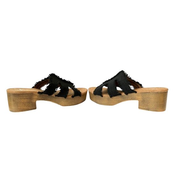 Rocket Dog Clipper Slip On FRAYED Black Platform WOOD BLOCK HEEL Sandals-Women-9 - Picture 12 of 14